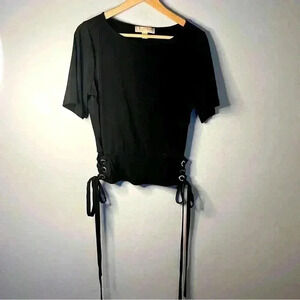 Michael Kors side lace up blouse top shirt blk w/gold hardware size XS